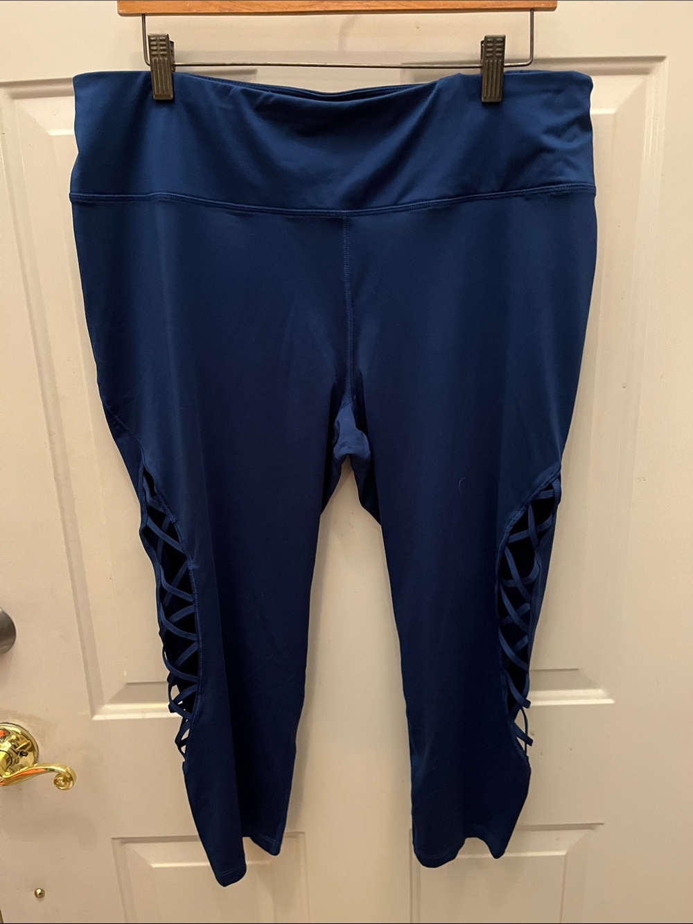 Navy Women’s Performance Capri Leggings with Lattice Side Detail